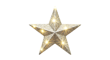Illuminated glittery star decoration isolated on transparent background