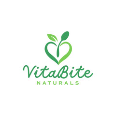 Fresh green heart-shaped logo with leafy elements, symbolizing natural food, wellness, and healthy lifestyle branding. Clean and modern style. Editable Vector File
