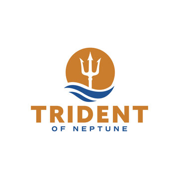 Bold trident emblem with flowing ocean waves inside a circular shape, ideal for marine, nautical, and water-themed branding. Clean and strong design. Editable Vector File
