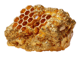 Golden honeycomb nest embedded in a rocky gold nugget