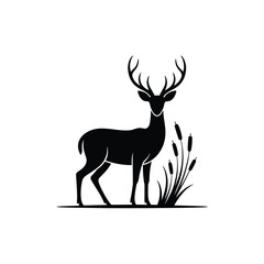 Fototapeta premium Majestic stag with cattails minimalist icon deer antlers