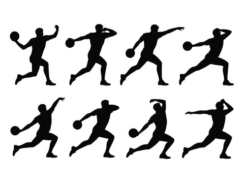Male athlete throwing ball sequence silhouettes vector