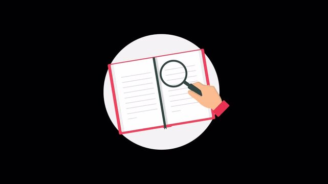 Hand Holding Magnifying Glass With Book. Research and Learning Concept Animation Video - Transparent