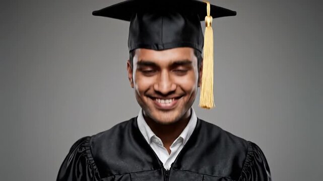 3230155 803 education, graduation and people concept - happy smiling indian male graduate student in mortar board and bachelor gown with diploma over grey background, no logos, no brands 28005071 1