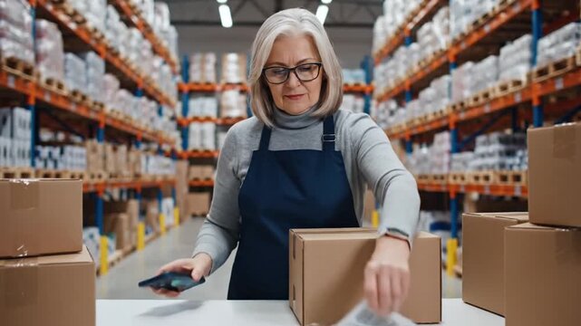 3230155 828 female mature senior small business owner using mobile app checking parcel box older entrepreneur seller holding cell phone tech device preparing retail package postal shipping  50708863 1