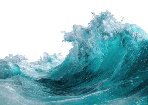 Aqua wave crests, curls, and sprays against a dark background