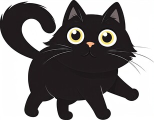 Cute Black Cat Walking Cartoon Illustration