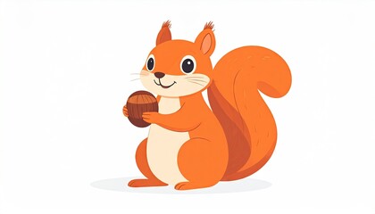 Cute Orange Pixelated Squirrel Holding an Acorn on White Background