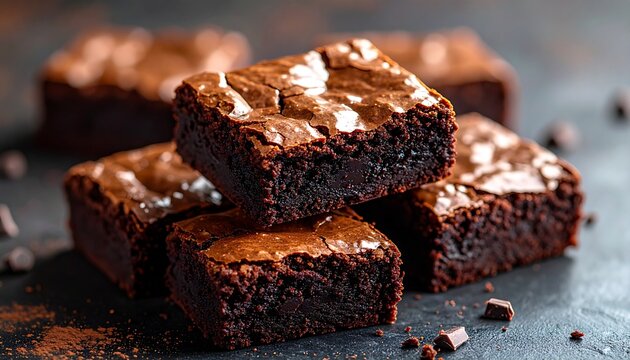 Freshly Baked Stack of Delicious Chocolate Brownies