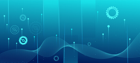 Abstract Blue Technology Background  Digital Data Wave