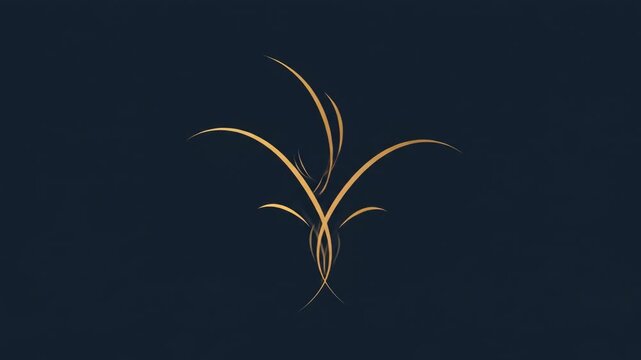 Elegant Golden Plant Animation on Dark Blue Background.