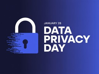 Data privacy day january 28th illustration featuring a digital lock symbol and text