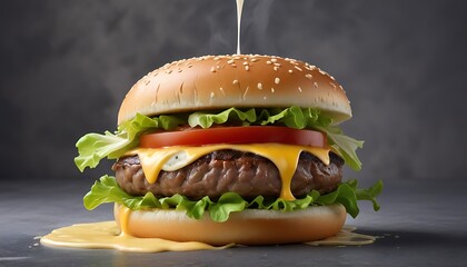 Juicy gourmet cheeseburger with melting cheese and fresh lettuce