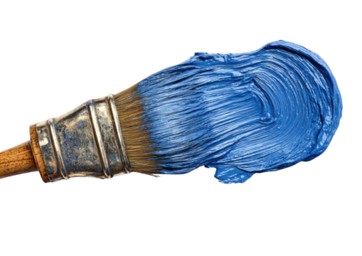 Bristled brush heavy with layered, thick blue paint