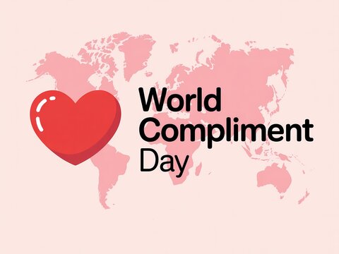 Celebrate world compliment day with a red heart and world map illustration