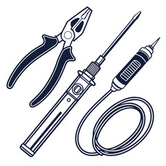 Electrician tools isolated on for electrical repair work
