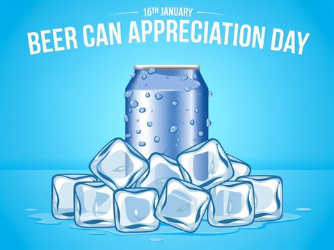 Celebrate beer can appreciation day with a refreshing cold beer can surrounded by ice cubes - Powered by Adobe