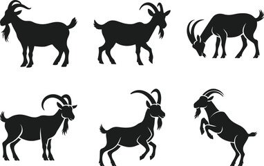 Goat Silhouette Vector Set – Farm Animal and Wildlife Illustration Collection