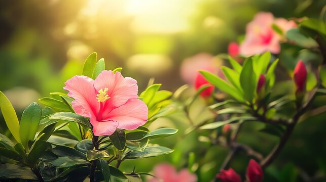 A single vibrant flower surrounded by thorny bushes, other flowers turning away, soft morning light, shallow depth of field f/4.0, natural color palette, serene garden setting --ar 16:9 --v 7.0 --styl