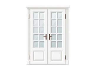 Obraz premium White french doors with glass panels, symmetrical design