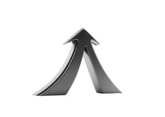 Shiny chrome arrow pointing upward on a black background