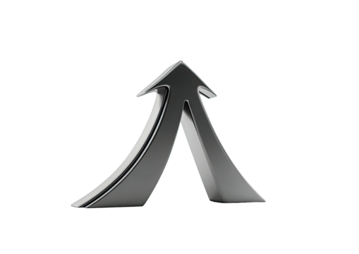 Shiny chrome arrow pointing upward on a black background