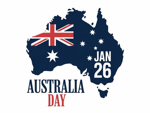 Australia day celebration map featuring the australian flag and january 26 date