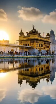 Serene Reflections The Harmandir Sahib at Sunrise, a Symbol of Sikh Faith and Indian Heritage