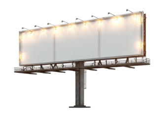 Billboard Empty white billboard lit against black background