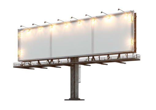 Billboard Empty white billboard lit against black background