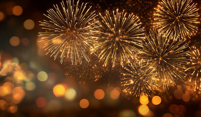 Obraz premium Spectacular golden fireworks explode with vibrant energy, perfect for celebrations, New Year's, events, and festive occasions that demand a dazzling display