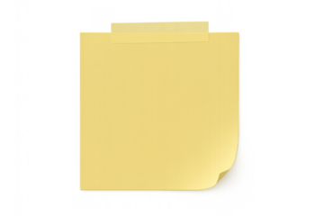 Blank yellow note paper sticky memo taped on transparent background for reminder, planning, message, or idea