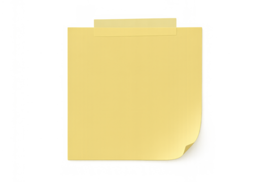 Blank yellow note paper sticky memo taped on transparent background for reminder, planning, message, or idea