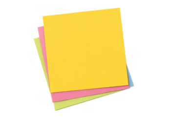 Stack of multiple colorful sticky notes used for writing reminders, messages, or short memos, isolated on a transparent background