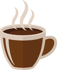 Steaming hot coffee vector icon in a brown cup, representing morning beverage and cafe culture