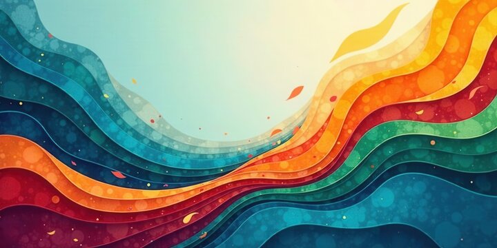 Vibrant Hues An Abstract Symphony of Layered Waves and Colorful Bubbles, Evoking Feelings of Joy and Serenity