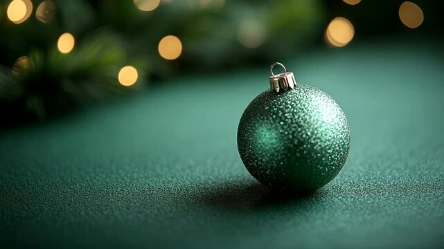 Green glittery Christmas ornament on textured background