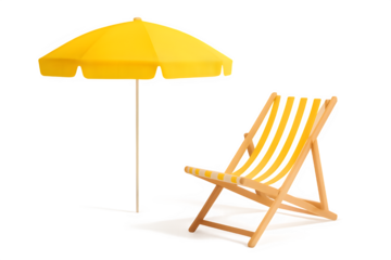 Imagine sunny summer days relaxing on this beach chair under a vibrant yellow umbrella, perfect for travel ads and vacation promotions, feel the warmth and joy