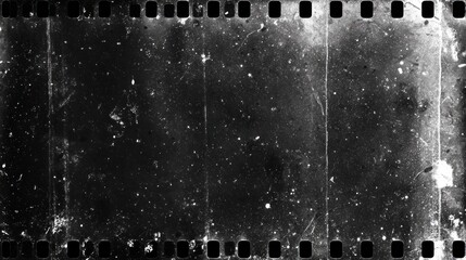 A vintage film strip showing signs of wear and tear, featuring scratches and dirt, evoking a nostalgic feel of old photography.