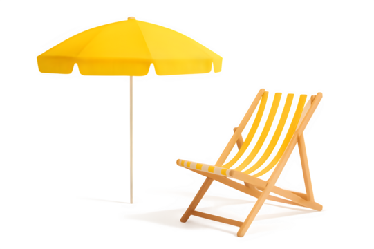 Imagine sunny summer days relaxing on this beach chair under a vibrant yellow umbrella, perfect for travel ads and vacation promotions, feel the warmth and joy