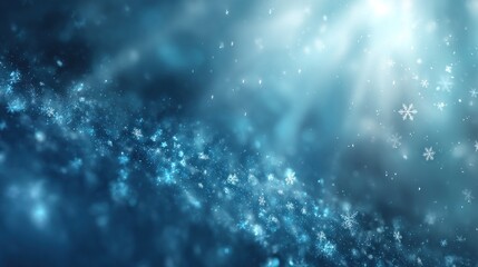 A serene winter scene with swirling snowflakes against a soft blue background, evoking a magical and tranquil atmosphere.