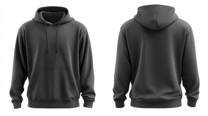 A stylish black hoodie displayed from the front and back, featuring a textured design, ideal for casual wear and comfort.
