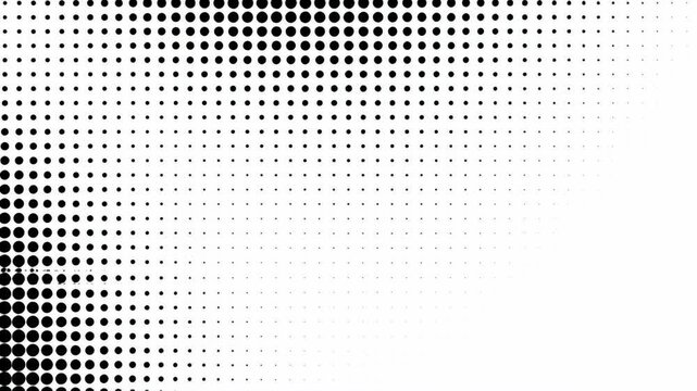 Halftone dot pattern transition as a black and white graphic element. Screentone abstract background animation for art overlay.