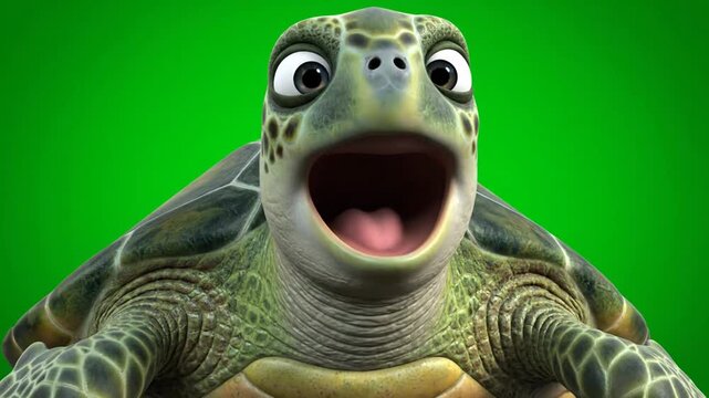 Cute sleepy sea turtle blinks and yawns on green screen, perfect for animations