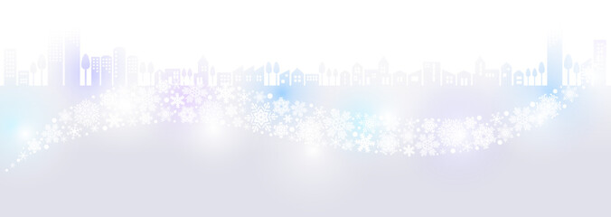 幻想的な冬の背景イラスト　波のような雪の結晶とイルミネーション