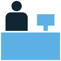 Reception Desk Icon Vector Ideal for hotel, office, customer service, information points, and visitor management system interfaces or graphics.