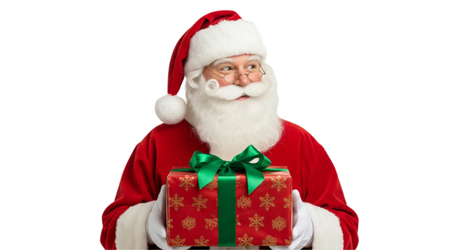 Santa Claus Holding a Christmas Gift Isolated - Powered by Adobe