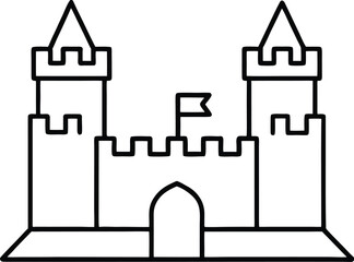 Irish Castle line art medieval stone fortress with flag 1