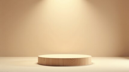 A Simple Wooden Platform Against a Light Beige Background for Product Presentation