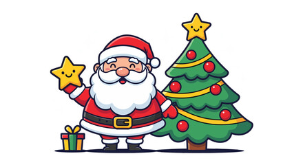 Festive Santa Claus with Christmas Tree and Star A Holiday Illustration